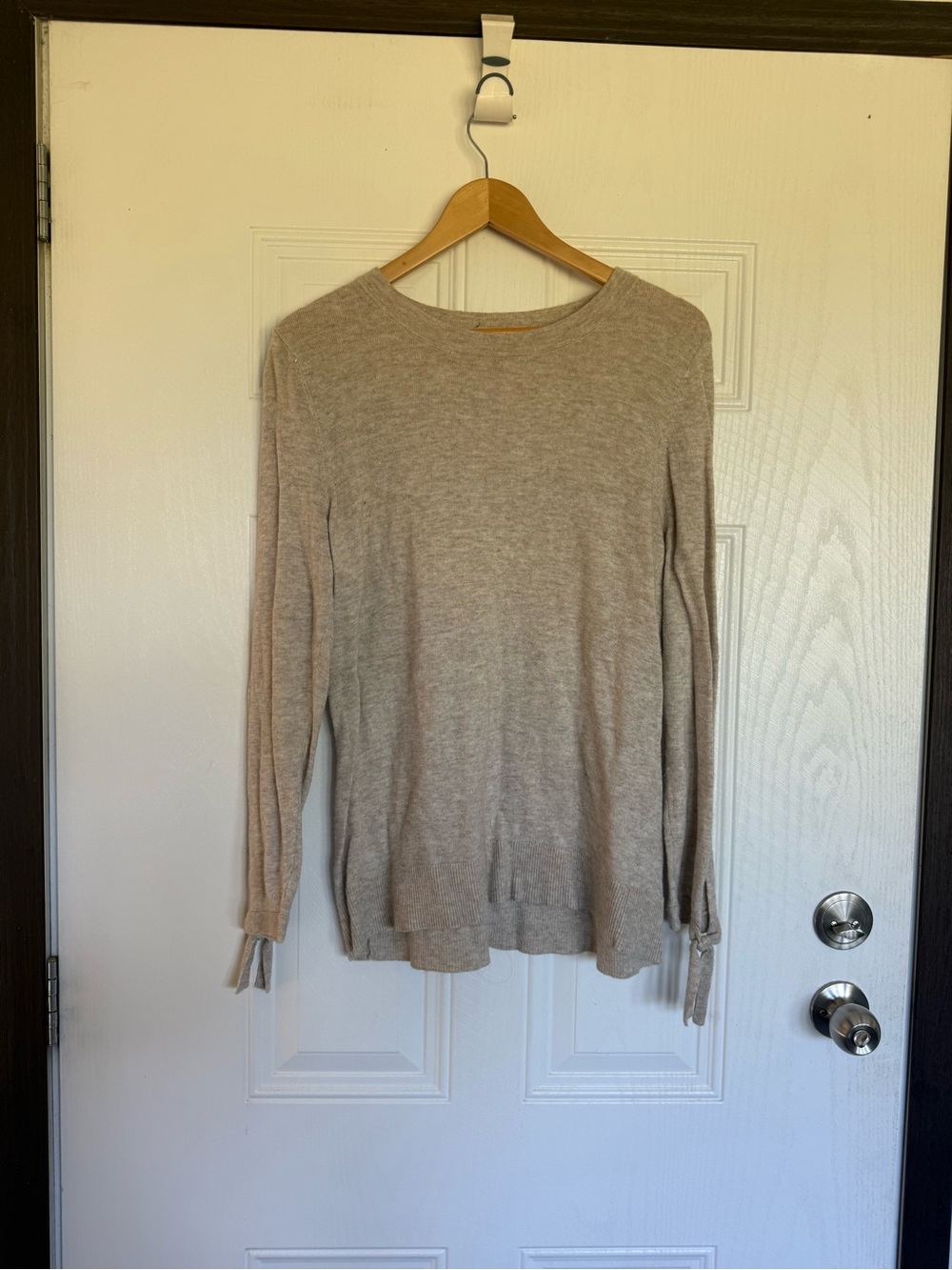 2 for $20 sale: LOFT wool blend long tan/oatmeal sweater with ties at wrist - L